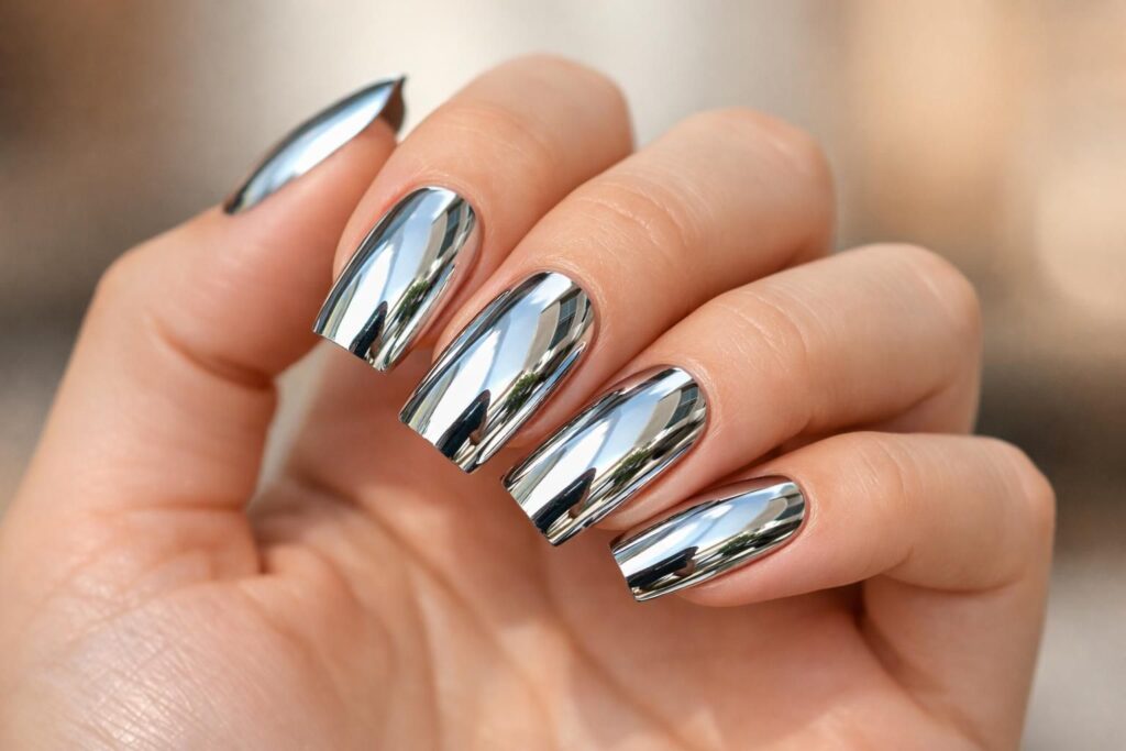 découvrez comment réaliser facilement des ongles chromés avec un effet miroir tendance pour une manucure brillante et stylée à la maison.